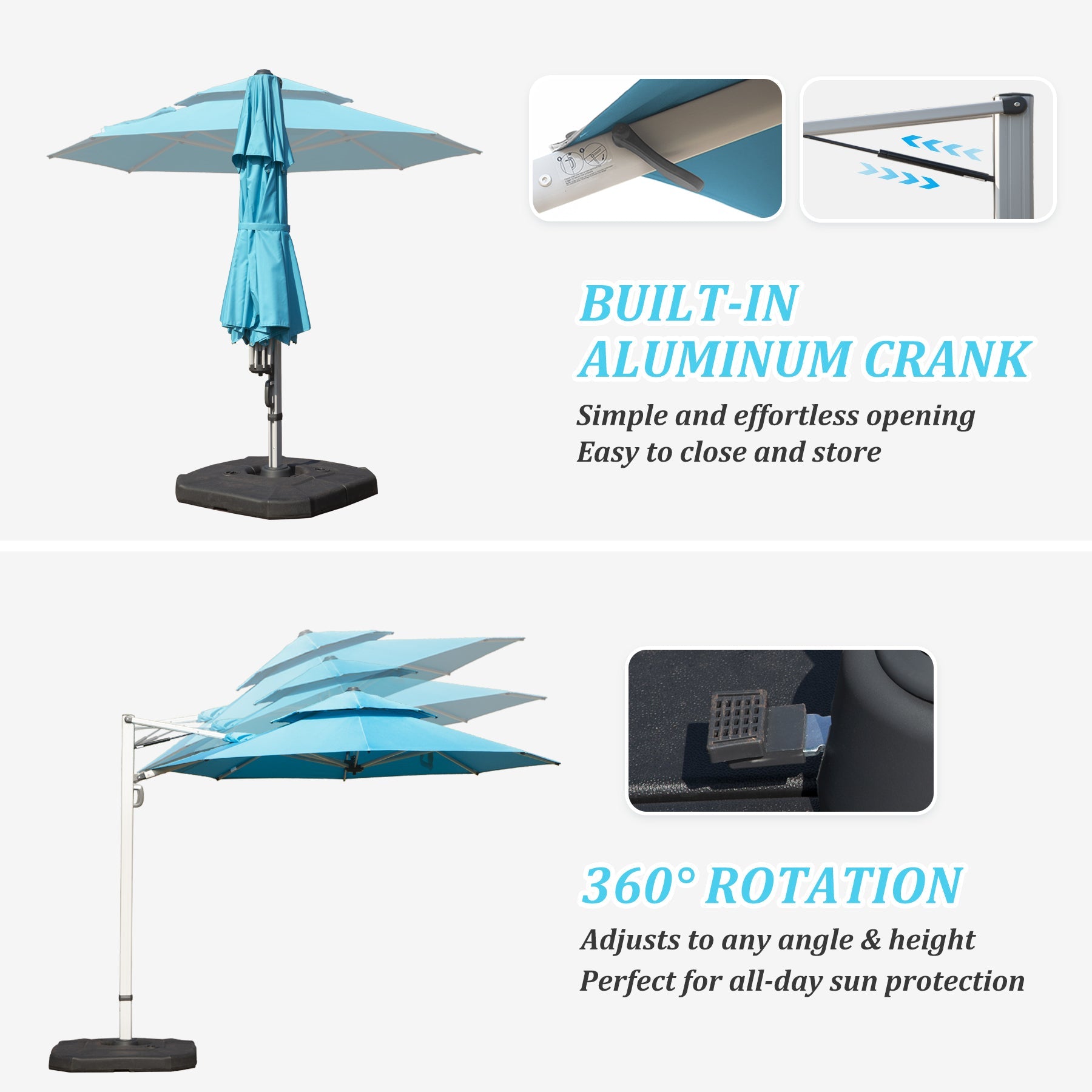 Round Cantilever Umbrella with Center Pole, Base Not Included