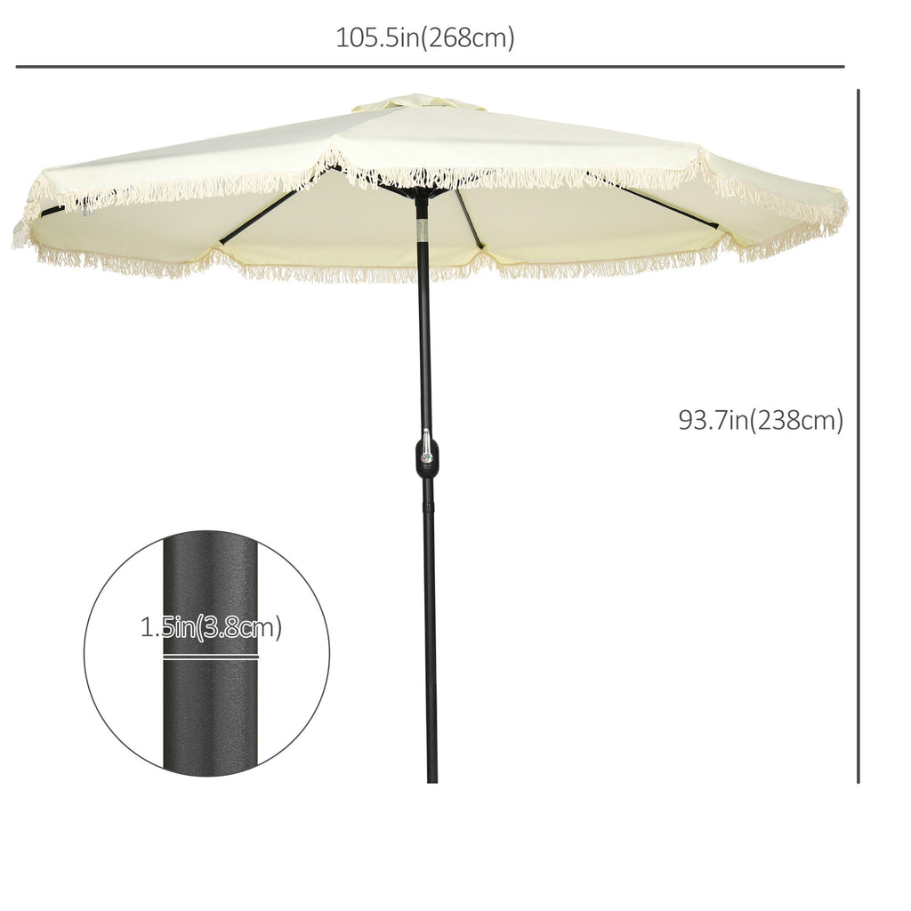 9' Fringe Edge Patio Umbrella with Push Button Tilt and Crank