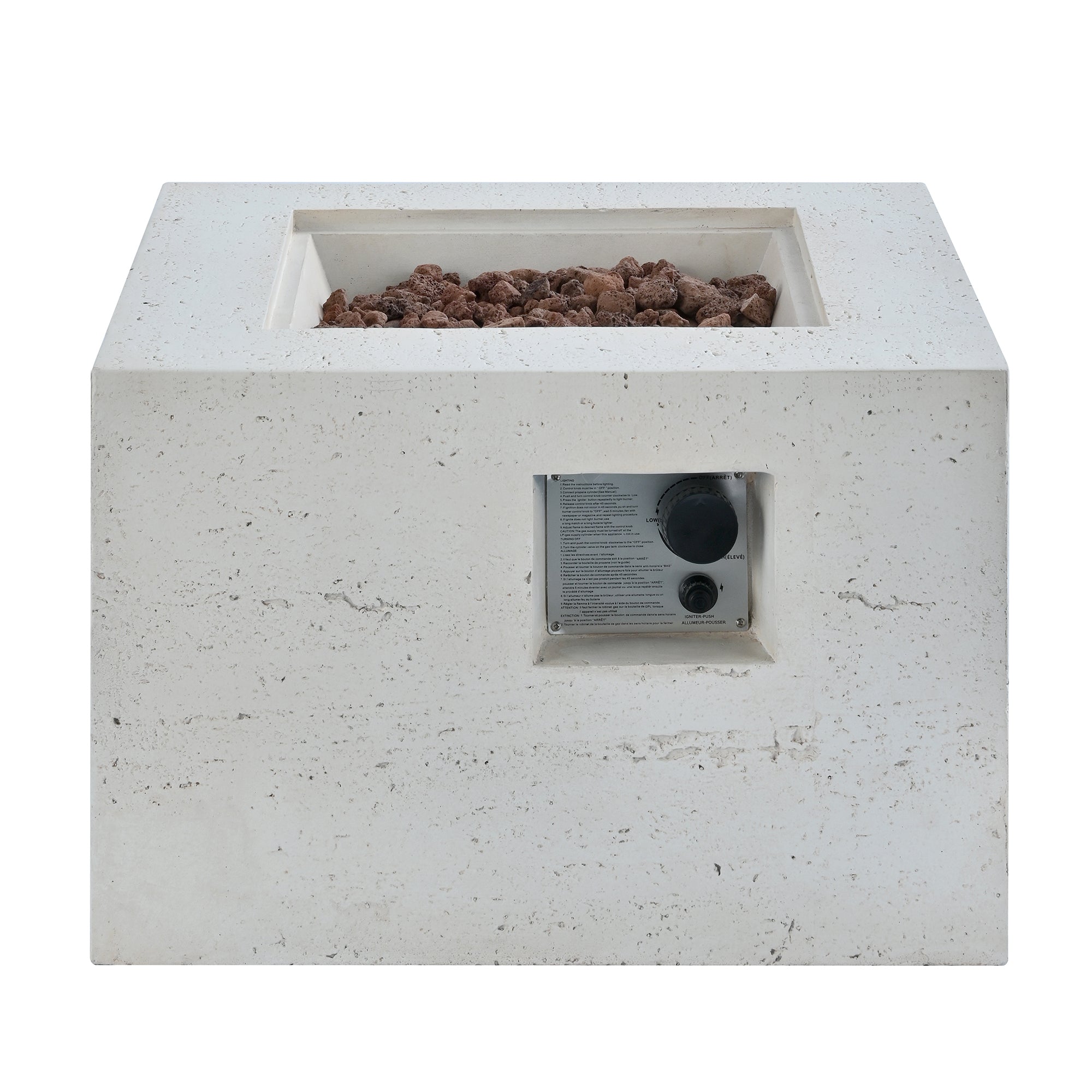 Outdoor Square Fire Pit with Steel Burner, Lava Rocks and Cover