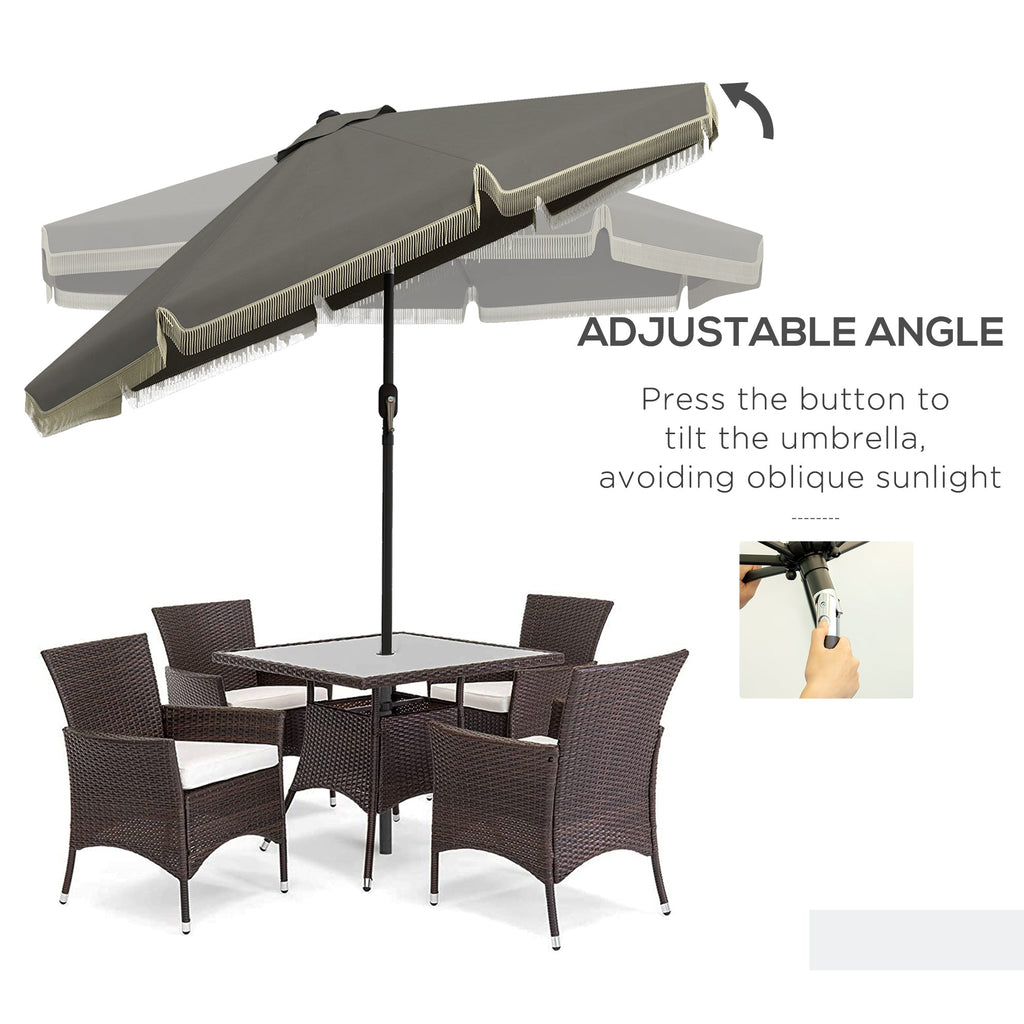 9' Fringe Edge Patio Umbrella with Push Button Tilt and Crank
