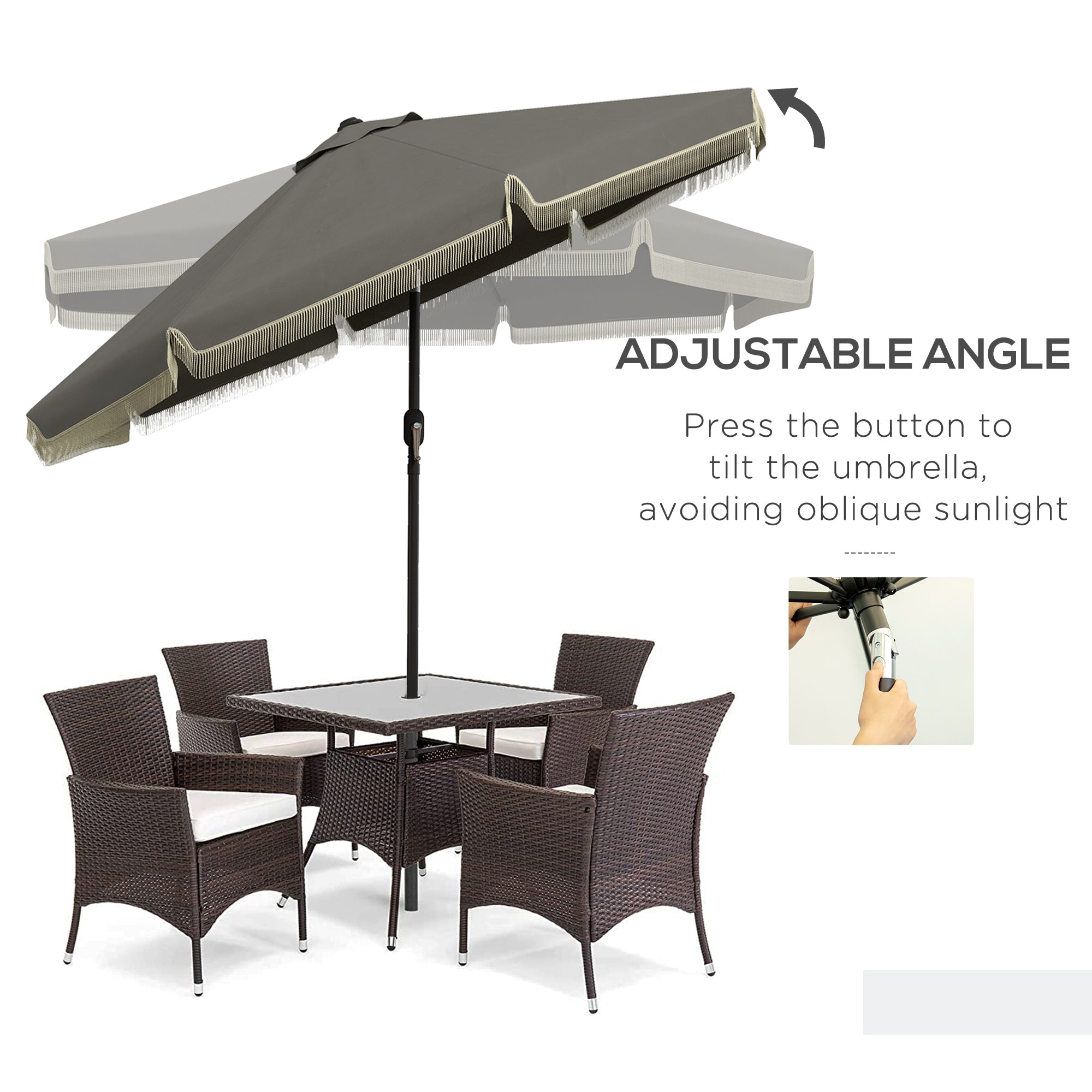 9' Fringe Edge Patio Umbrella with Push Button Tilt and Crank