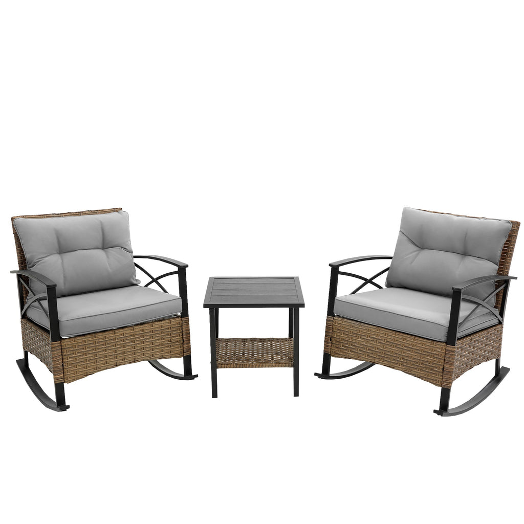 Ilmenite 3-Piece Patio Set with 2 Rocking Chairs and Bottom Shelf Table