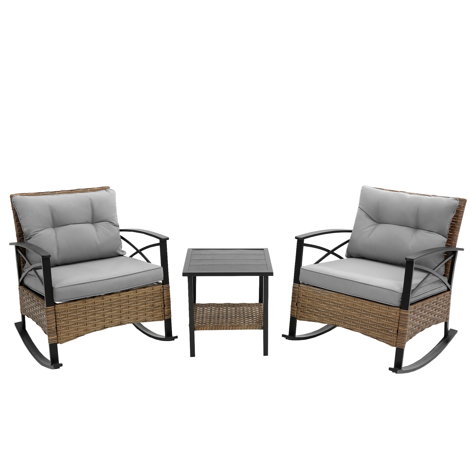 Ilmenite 3-Piece Patio Set with 2 Rocking Chairs and Bottom Shelf Table