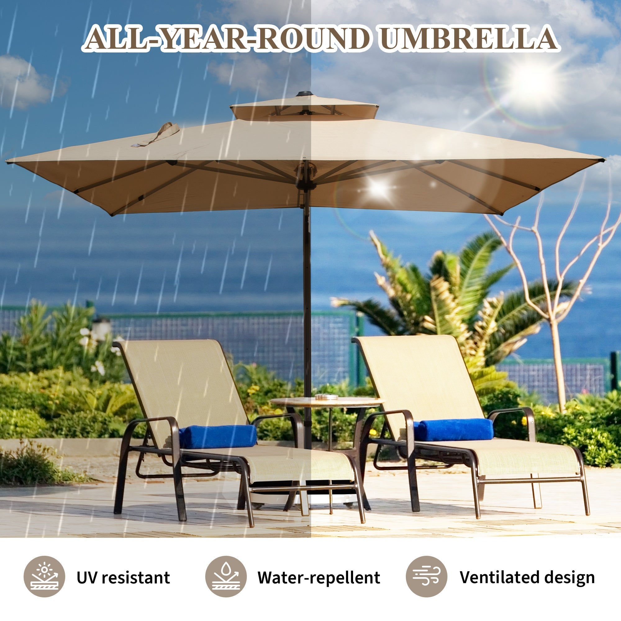 10'X10' Square Cantilever Umbrella with Center Pole, Base Not Included