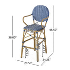 Valorous Outdoor Wicker Bar Stool with Round Back and Curved Arms, Set of 2