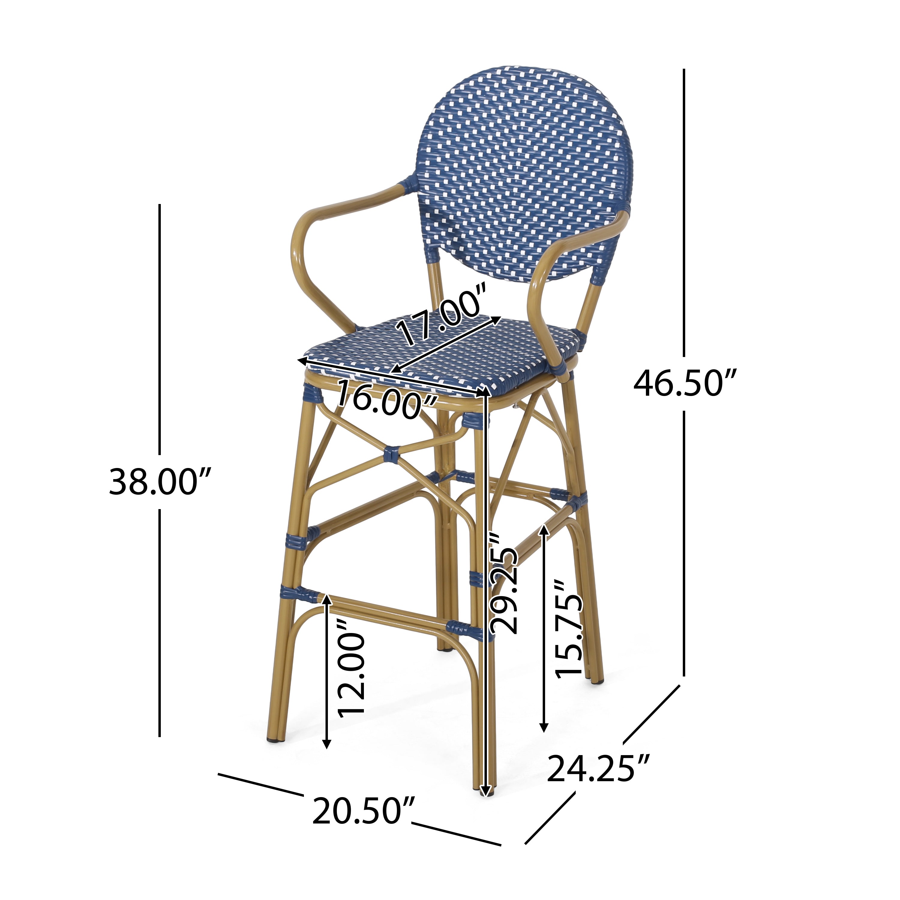 Valorous Outdoor Wicker Bar Stool with Round Back and Curved Arms, Set of 2