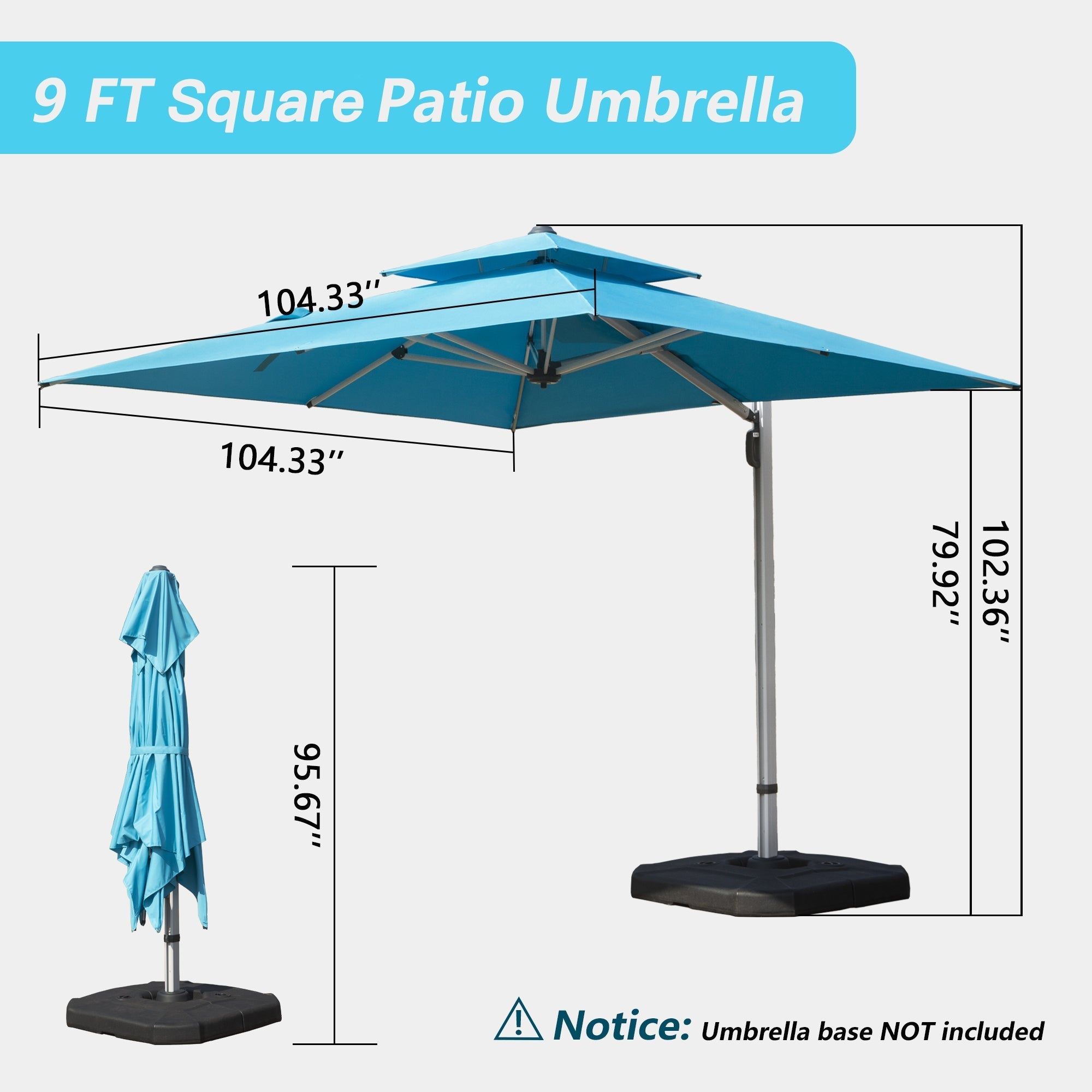 9' Aluminum Cantilever Tilt Patio Umbrella with Center Pole, Base Not Included