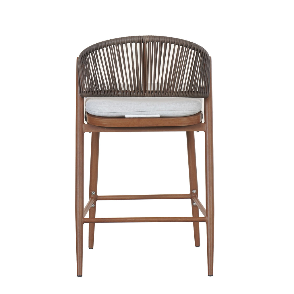 Outdoor Metal Frame Stools with Scallop-Shaped Backrest & Water-Resistant Cushions, Set of 2