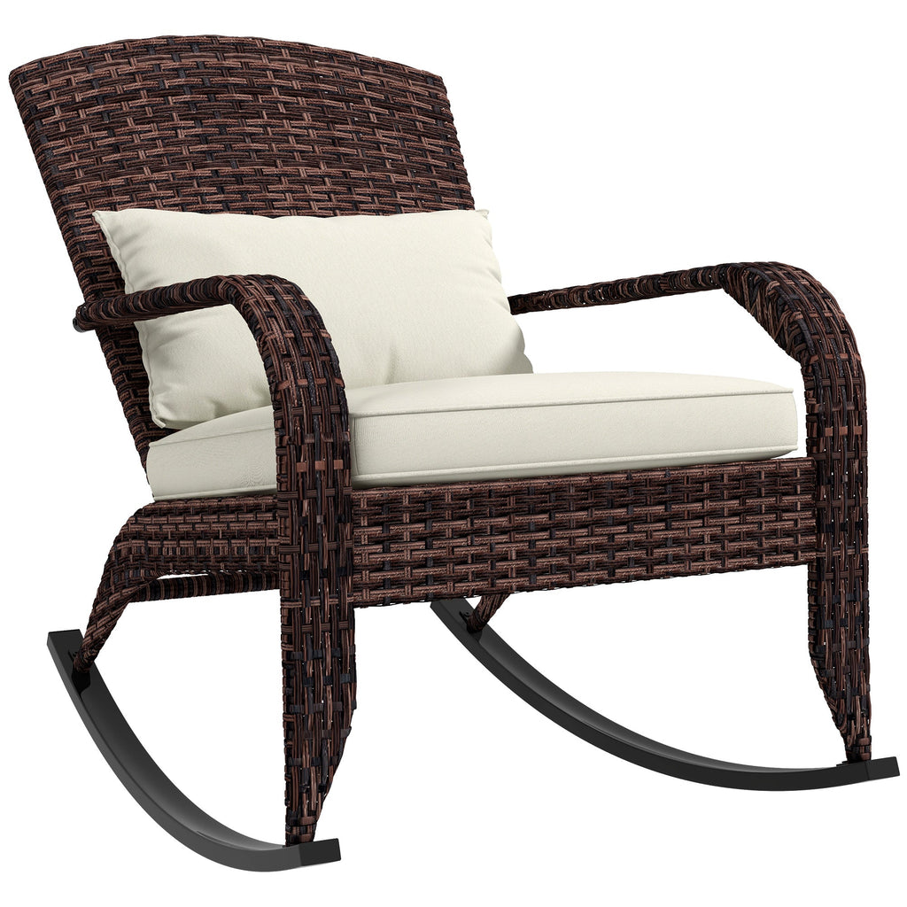 Outdoor Wicker Adirondack Rocking Chair with High Back & Seat Cushion