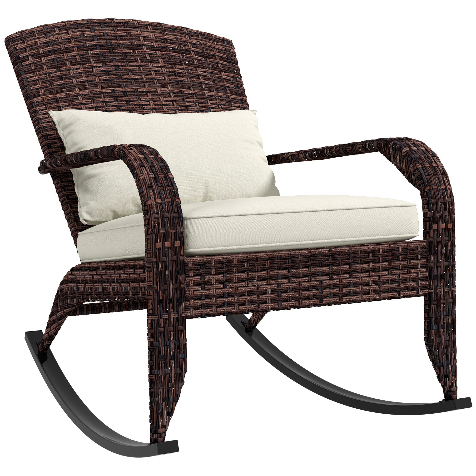 Outdoor Wicker Adirondack Rocking Chair with High Back & Seat Cushion