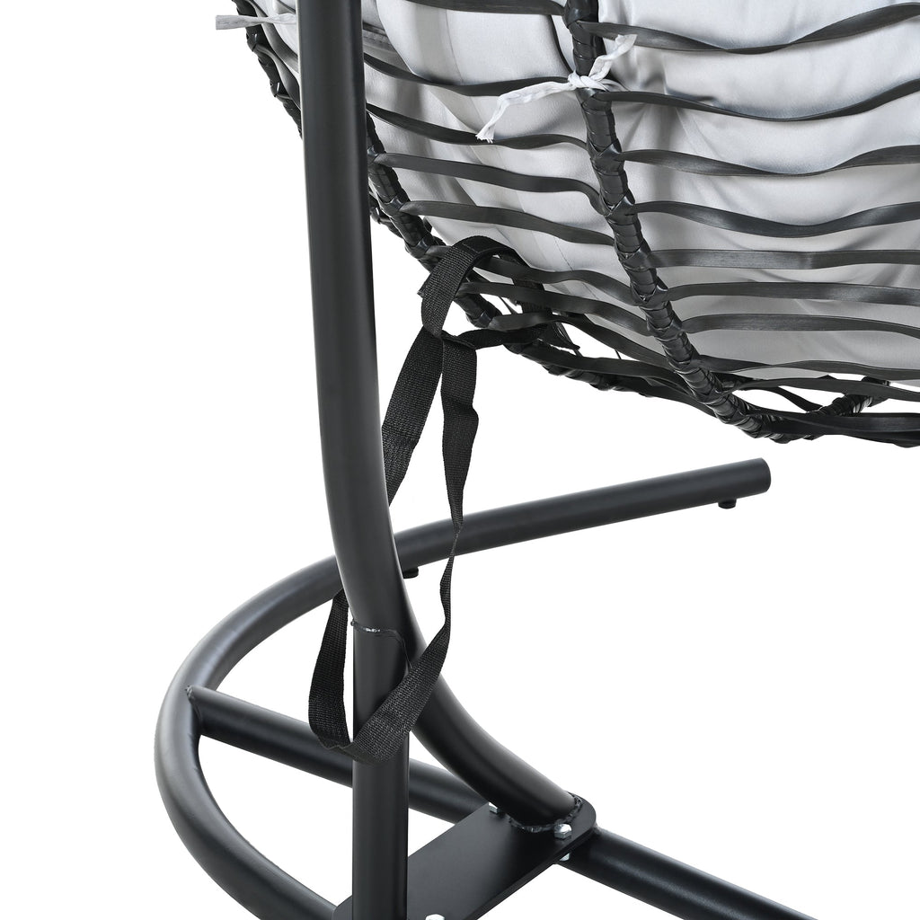 Foldable Rattan Egg Swing Chair with Iron Frame, Plush Cushion & Removable Headrest