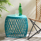 Coveted 19.75" Outdoor Cylindrical Iron Side Table with Lattice Design