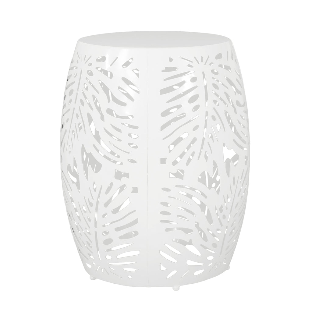 Rebirth Outdoor End Table with Tropical Palm Leaf Pattern and Iron Frame