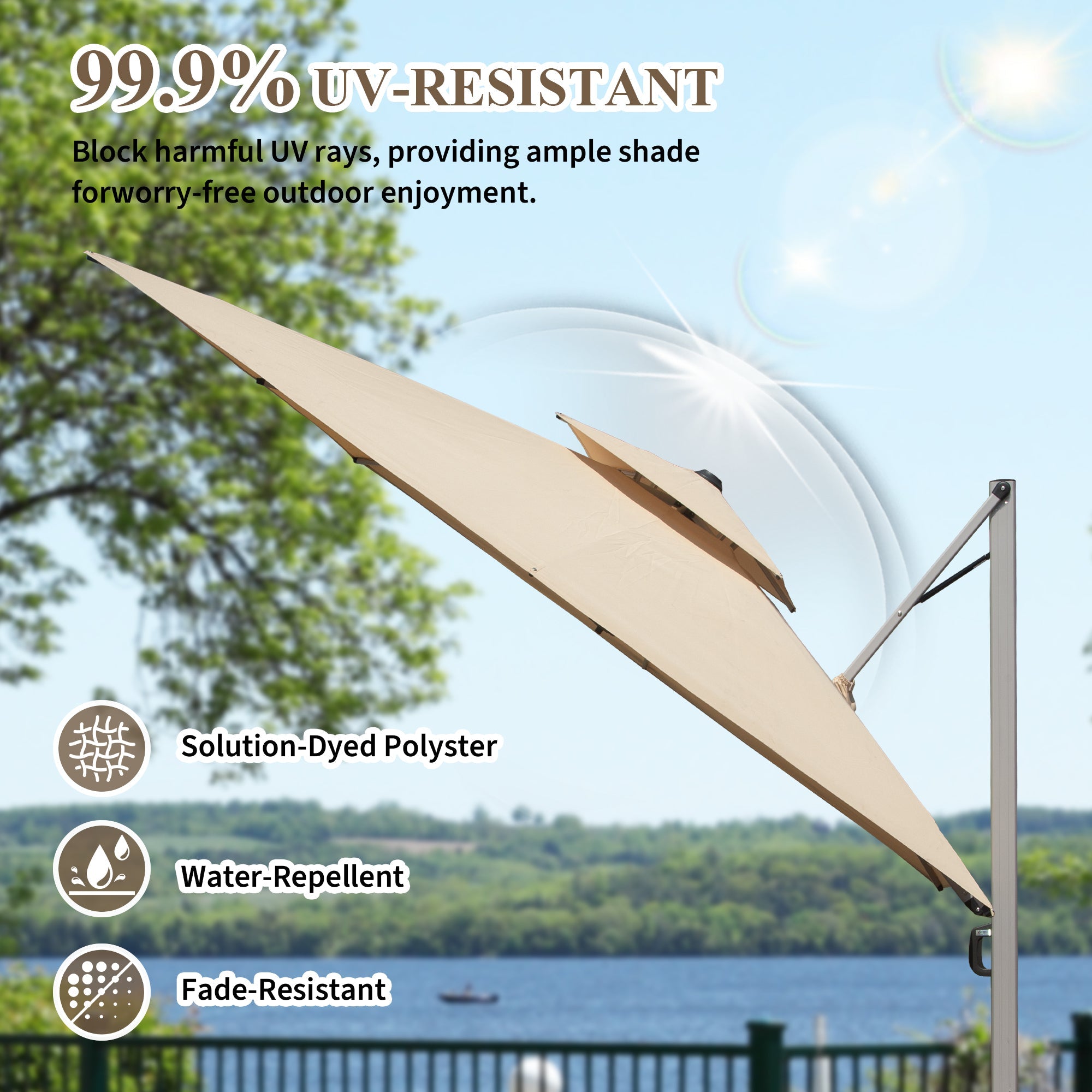 9'x 11' Rectangle Cantilever Umbrella with Center Pole, Base Not Included