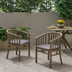Venerable Outdoor Dining Chair with Slatted Back and Cushion Seat, Set of 2
