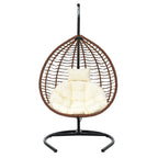 Foldable Rattan Egg Swing Chair with Iron Frame, Plush Cushion & Removable Headrest