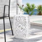 Rebirth Outdoor End Table with Tropical Palm Leaf Pattern and Iron Frame
