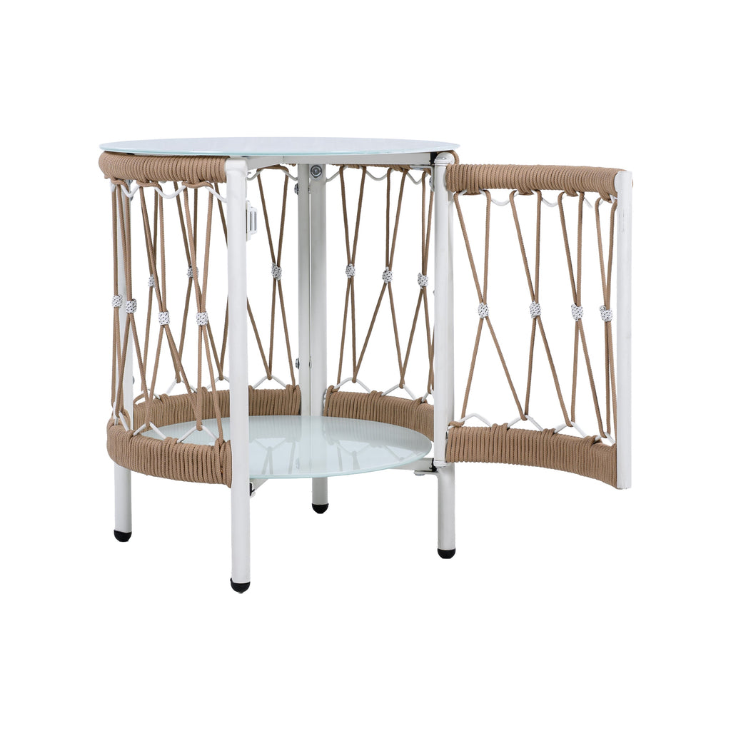 Caspian Outdoor Handwoven Rope Accent Table with Glass Top