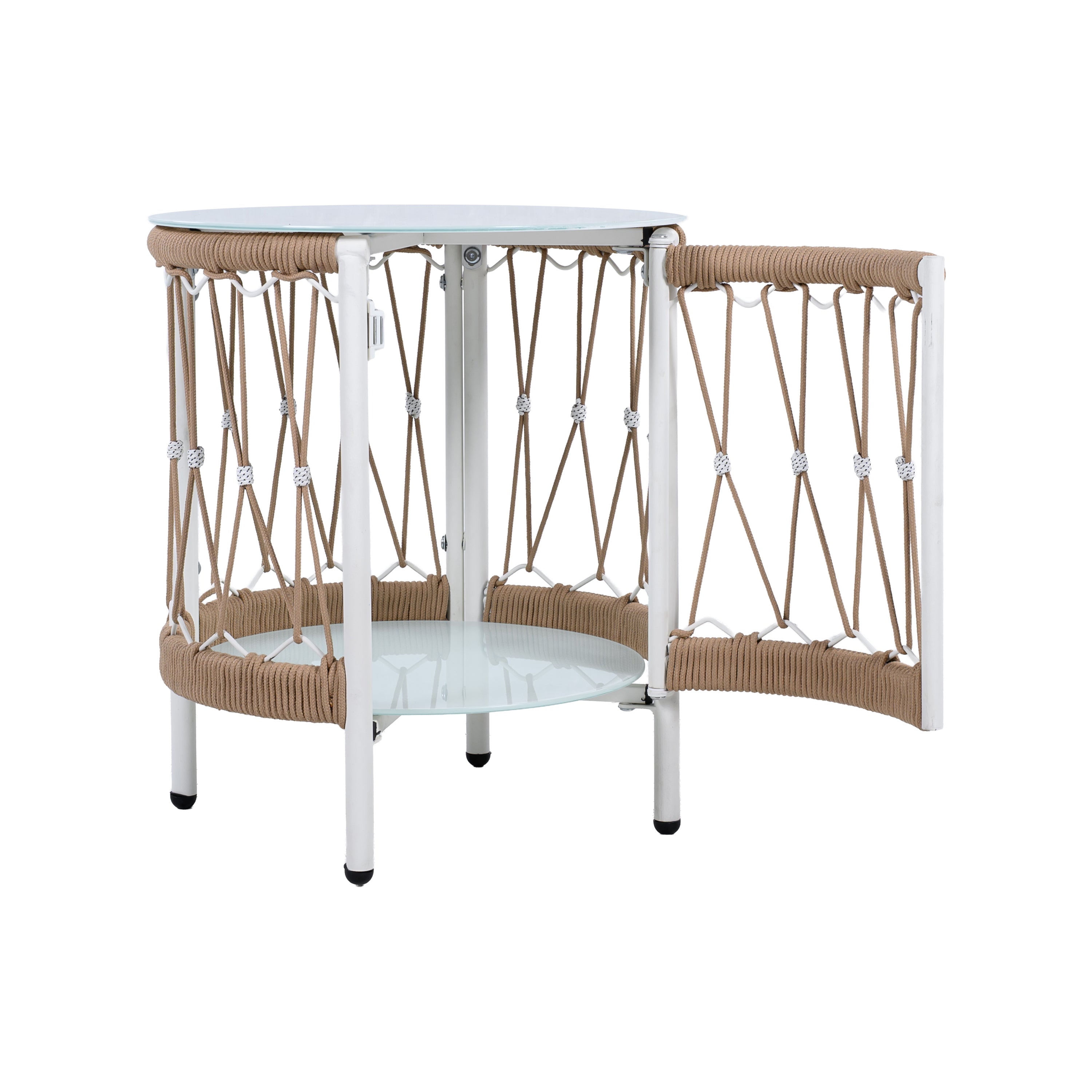 Caspian Outdoor Handwoven Rope Accent Table with Glass Top