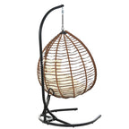 Foldable Rattan Egg Swing Chair with Iron Frame, Plush Cushion & Removable Headrest