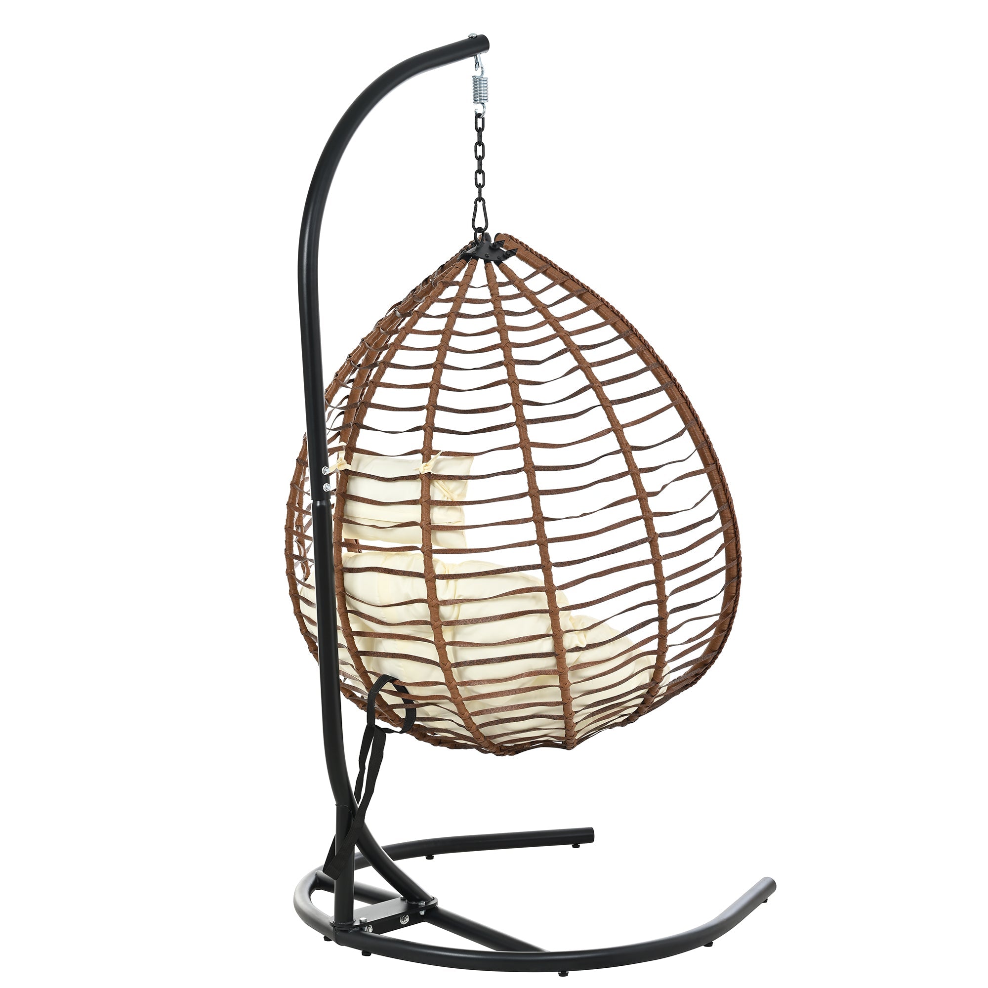 Foldable Rattan Egg Swing Chair with Iron Frame, Plush Cushion & Removable Headrest
