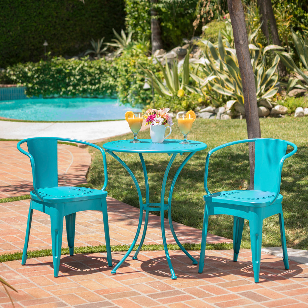 Pursuant 3-Piece Iron Bistro Set with Round Table and 2 Curved Back Chairs