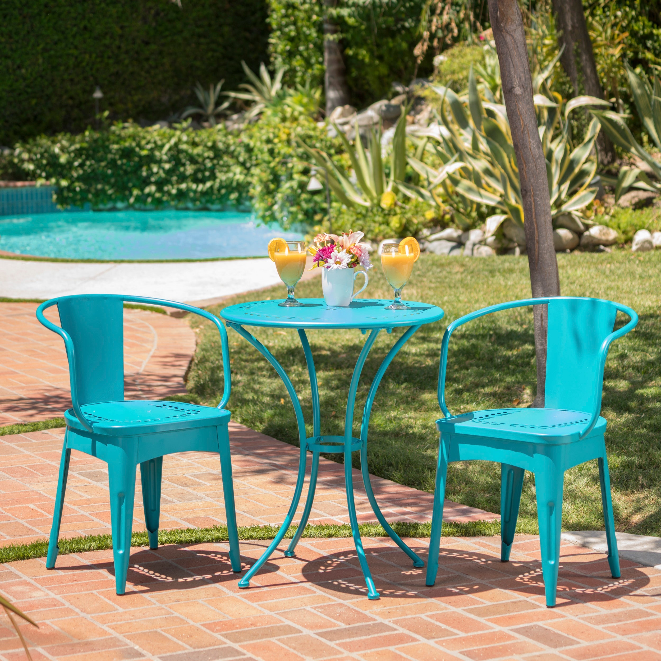Pursuant 3-Piece Iron Bistro Set with Round Table and 2 Curved Back Chairs