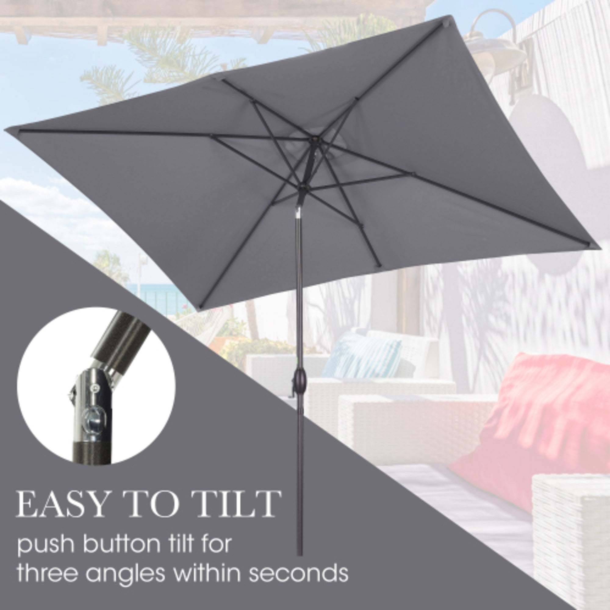 6.5 x 10 ft Rectangular Patio Umbrella with Crank, Base Not Included