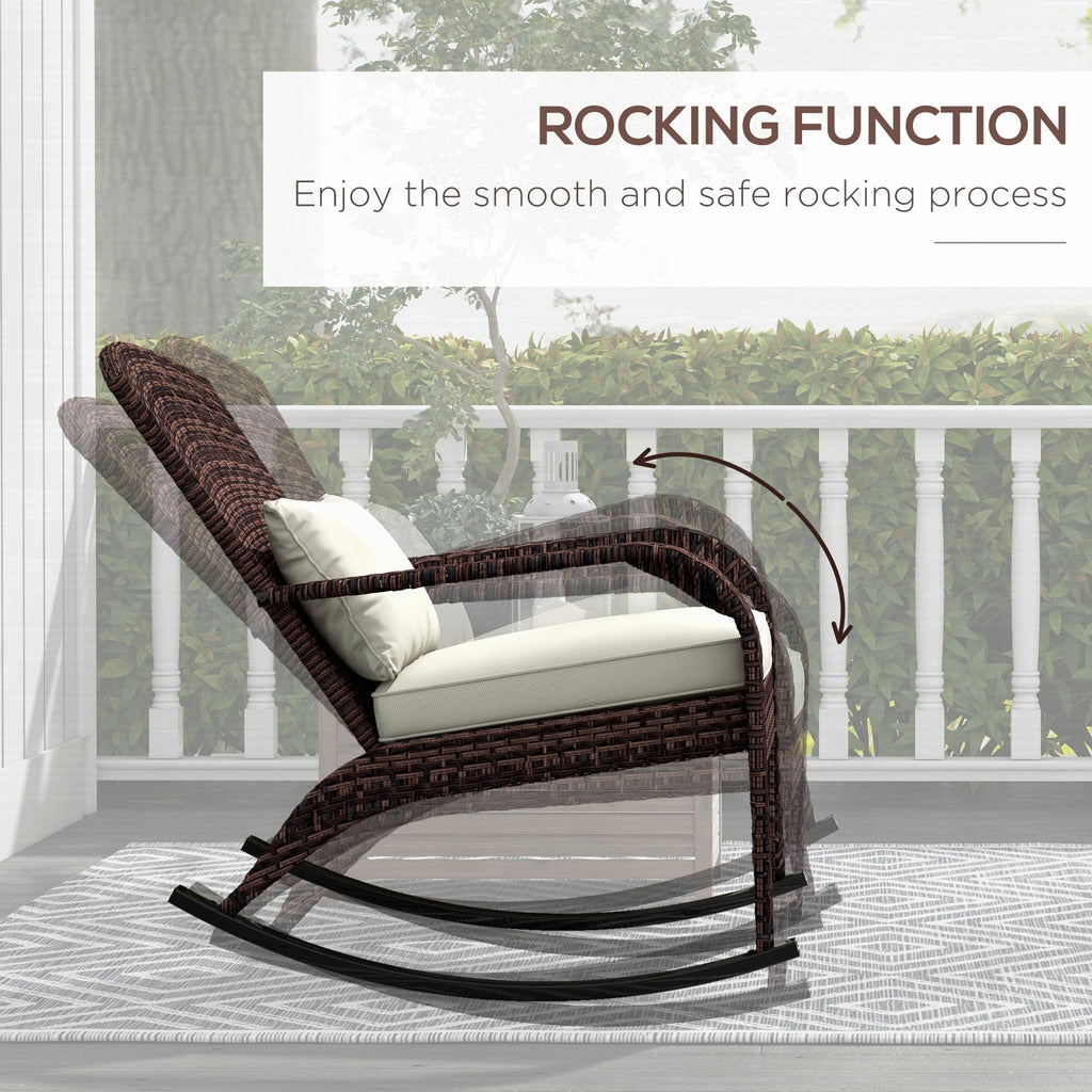 Outdoor Wicker Adirondack Rocking Chair with High Back & Seat Cushion