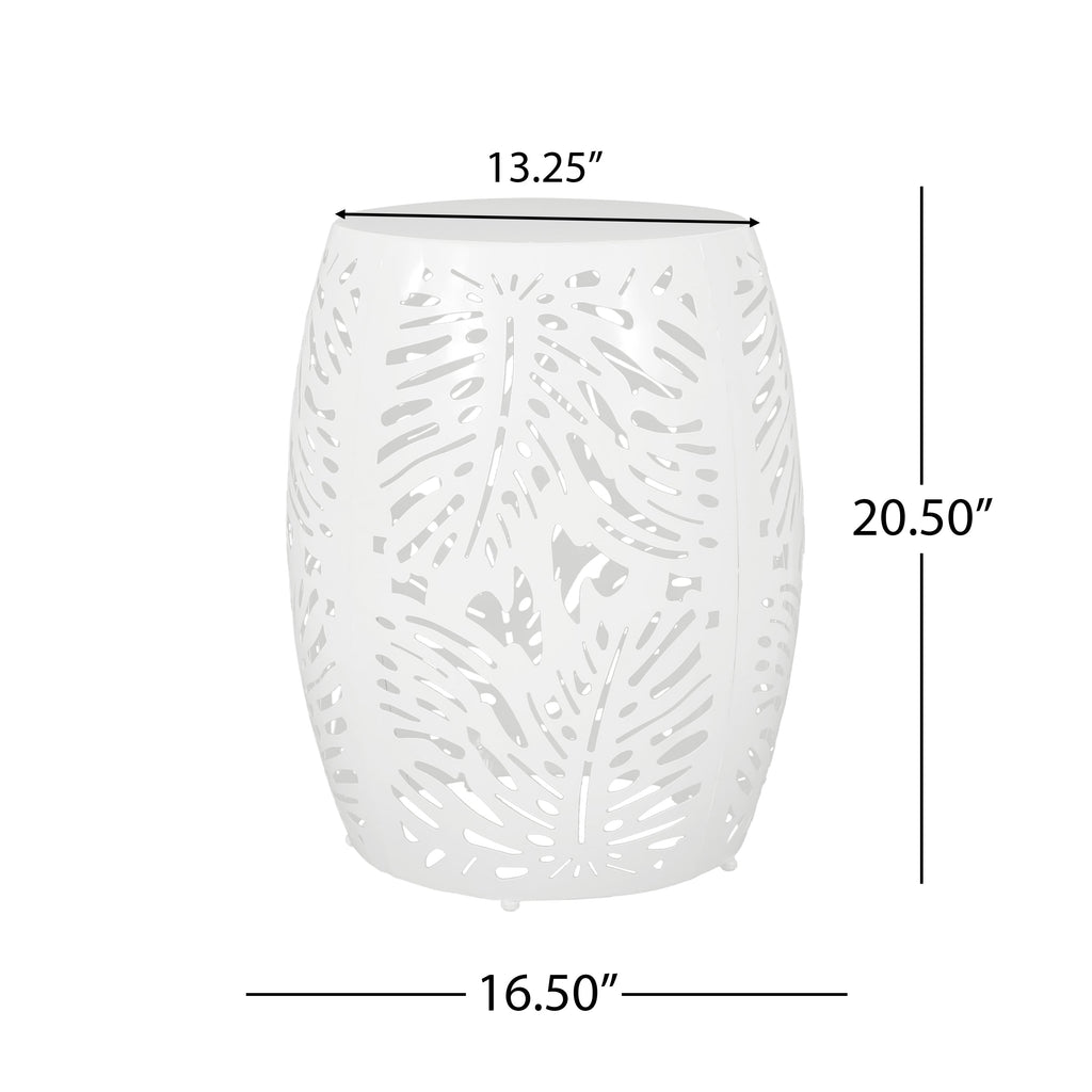 Rebirth Outdoor End Table with Tropical Palm Leaf Pattern and Iron Frame