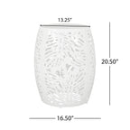 Rebirth Outdoor End Table with Tropical Palm Leaf Pattern and Iron Frame