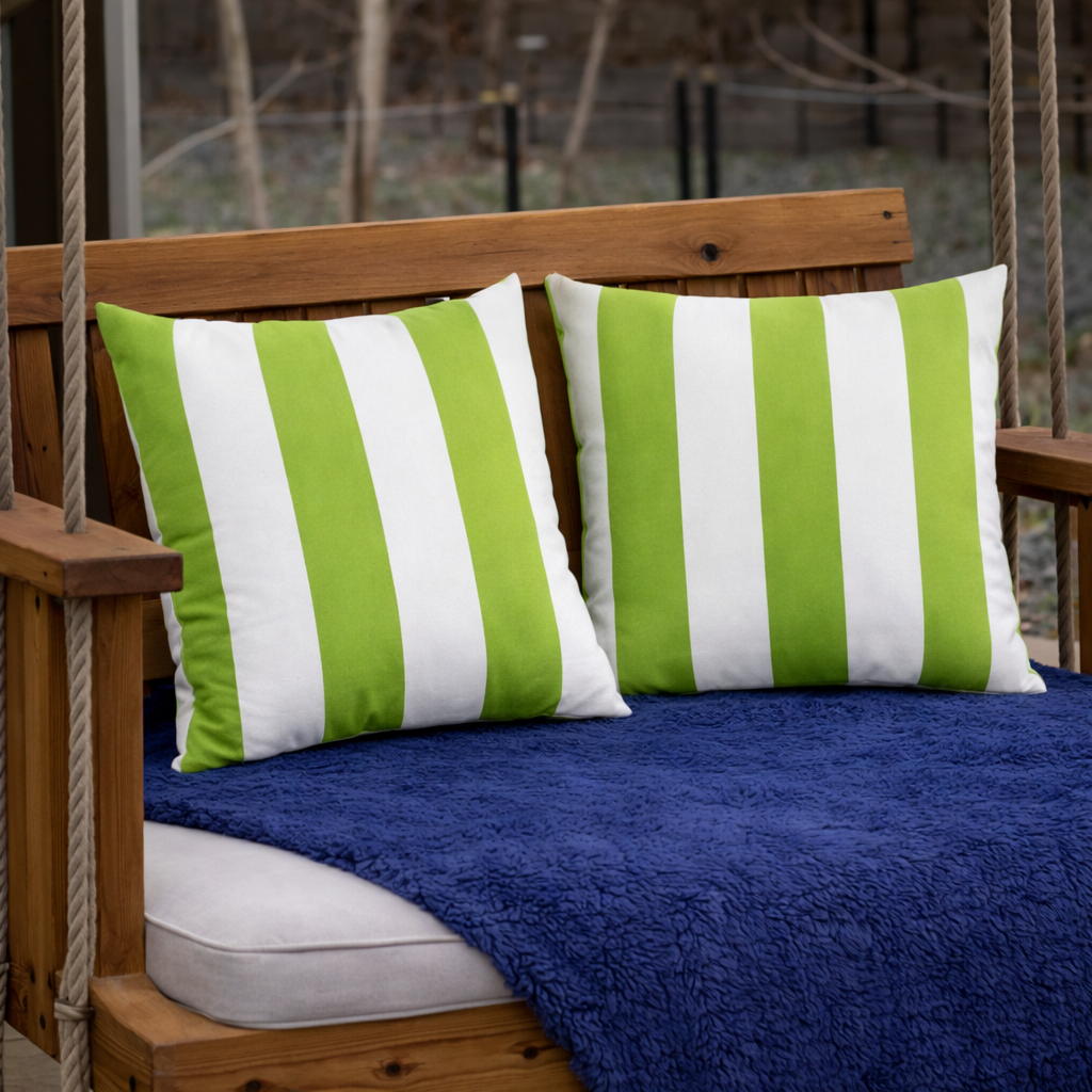 Lime & White Stripe Outdoor Square Pillows, Set of 2