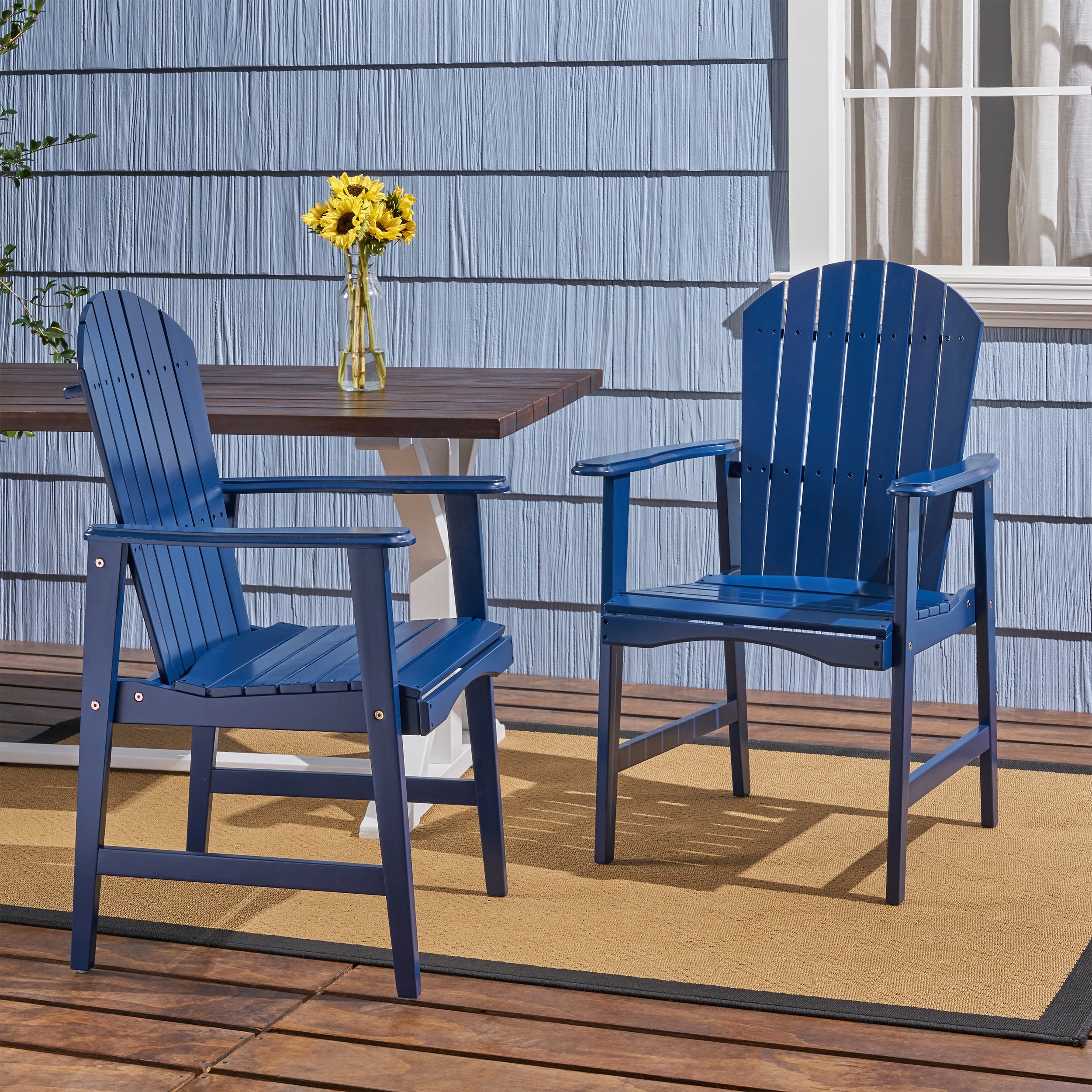 Outdoor Weather Resistant Acacia Wood Adirondack Dining Chairs, Set of 2