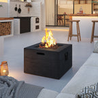 Outdoor Square Fire Pit with Steel Burner, Lava Rocks and Cover