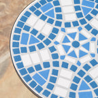 Outdoor Round End Table with Mosaic-Style Top and Curved Iron Legs
