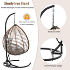 Foldable Rattan Egg Swing Chair with Iron Frame, Plush Cushion & Removable Headrest
