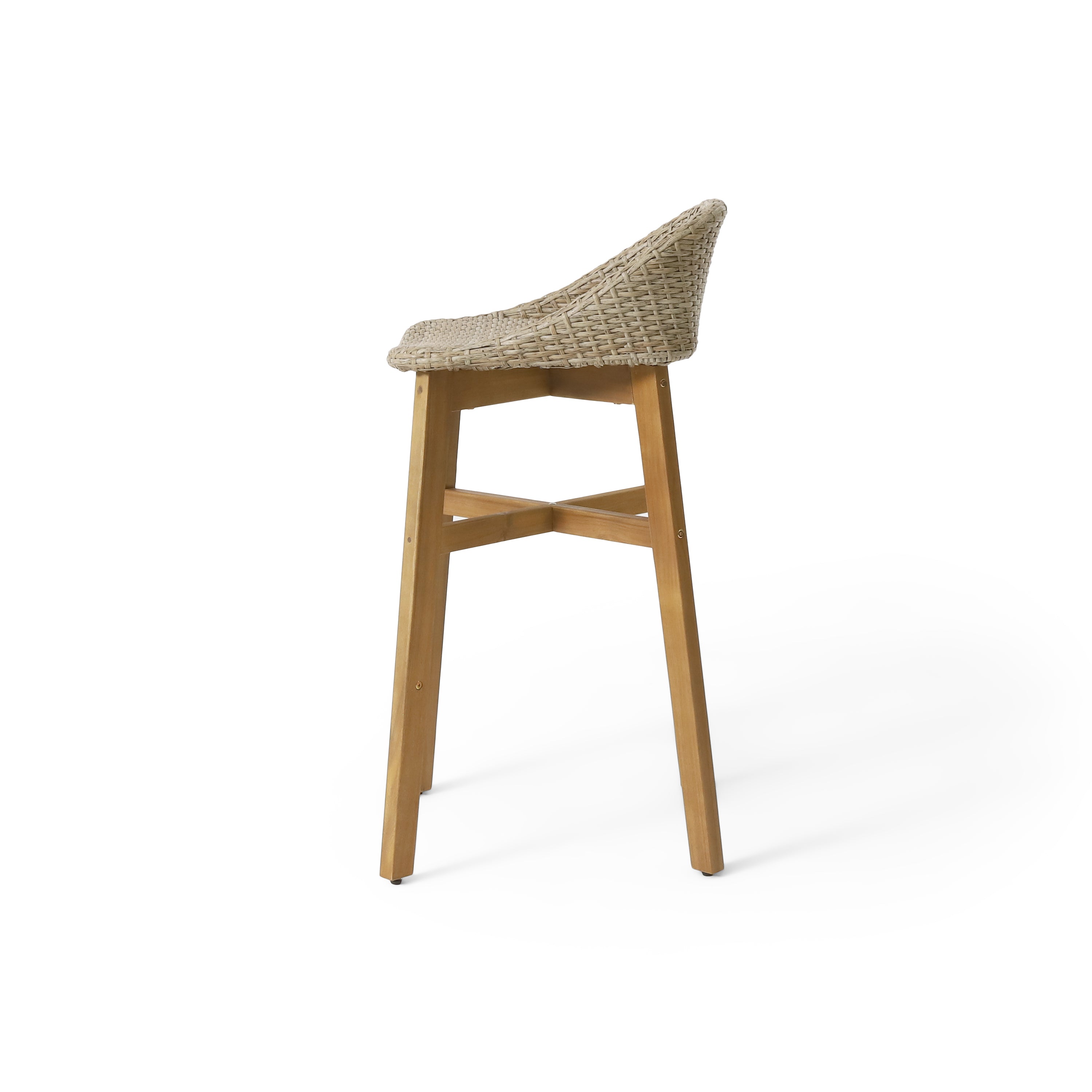 Beeson Outdoor Wicker and Acacia Wood Barstools, Set of 2