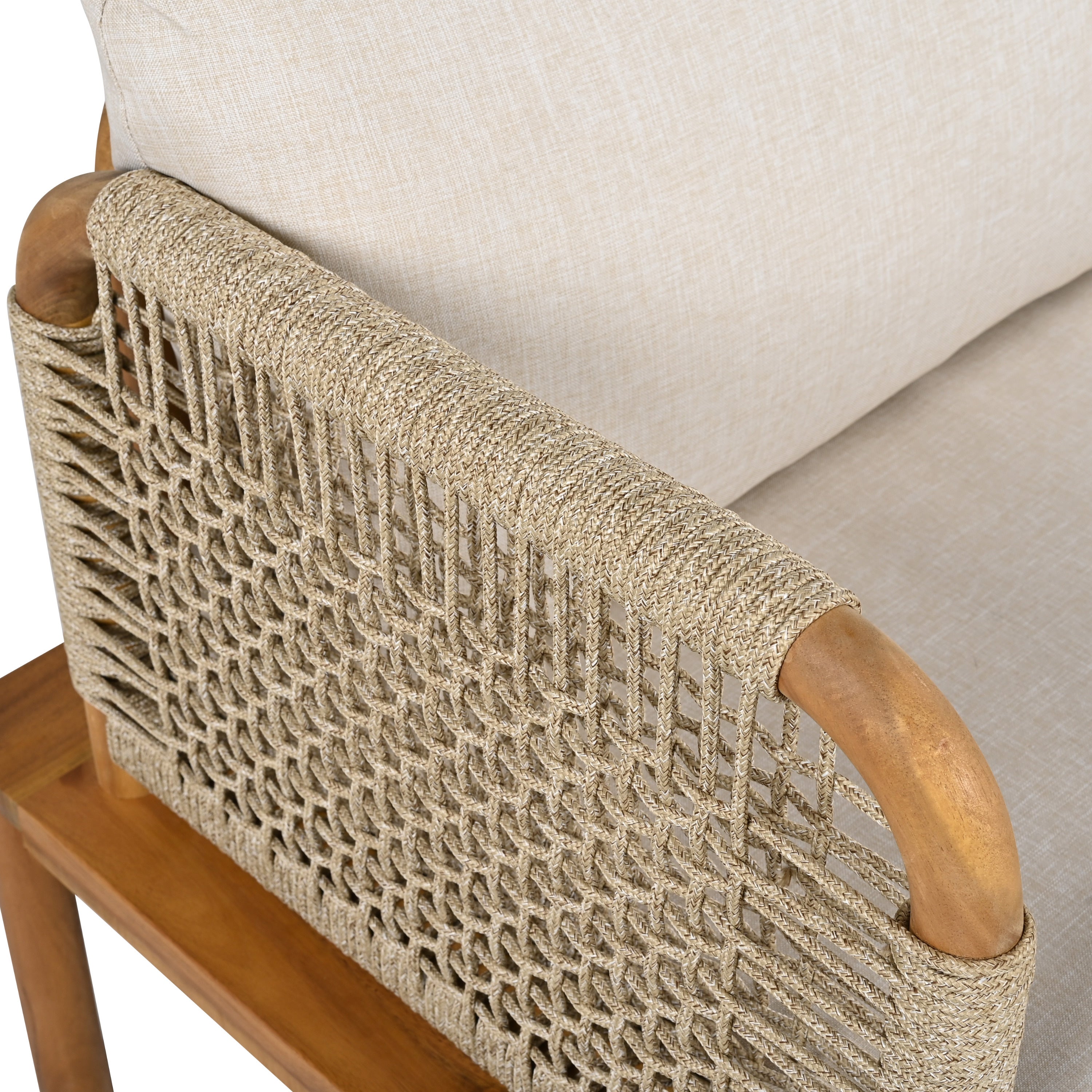 Isola Outdoor 3 Piece Acacia Wood and Rope Patio Sofa Set
