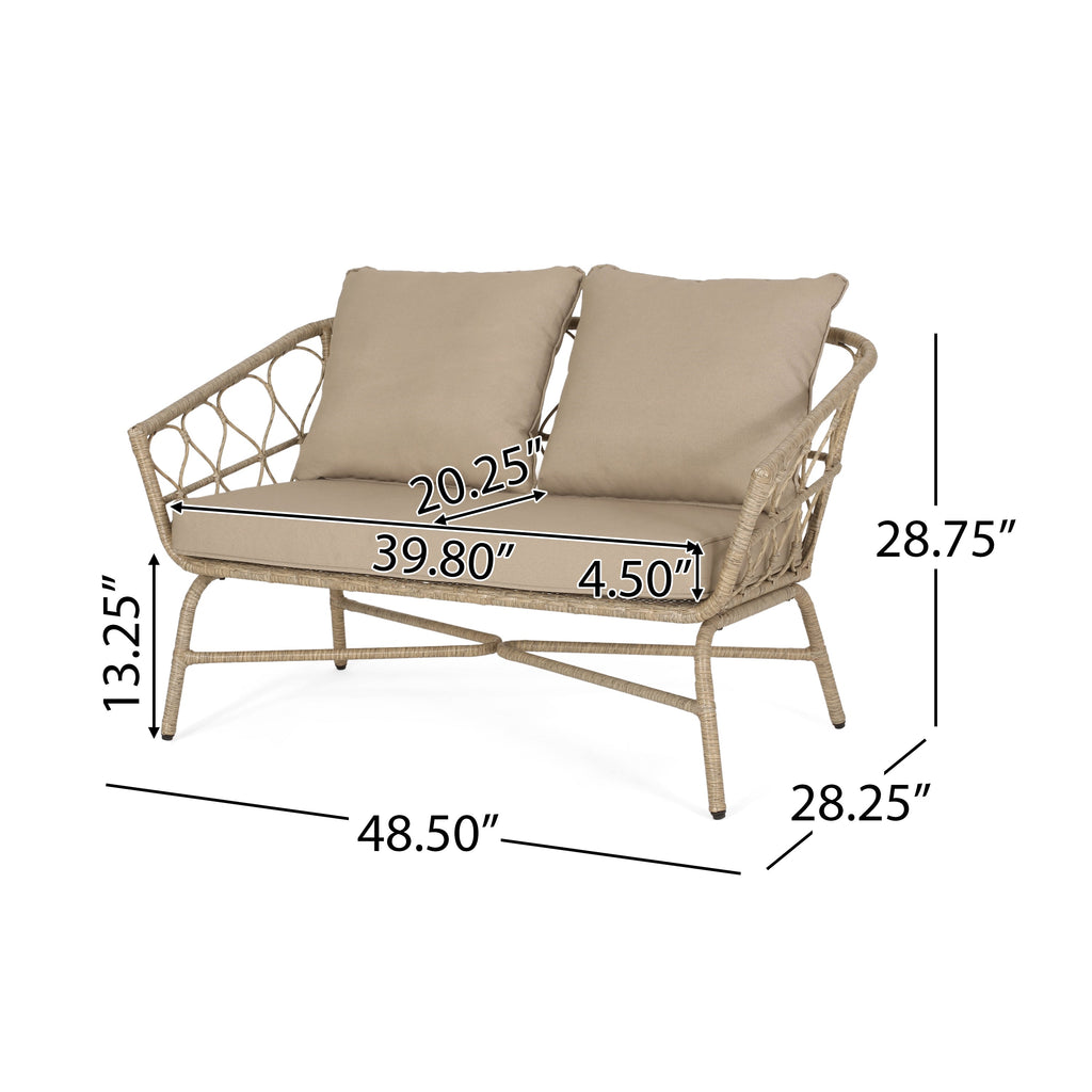 Zircon Outdoor Loveseat with Woven Wicker Weave Design and Back Cushion