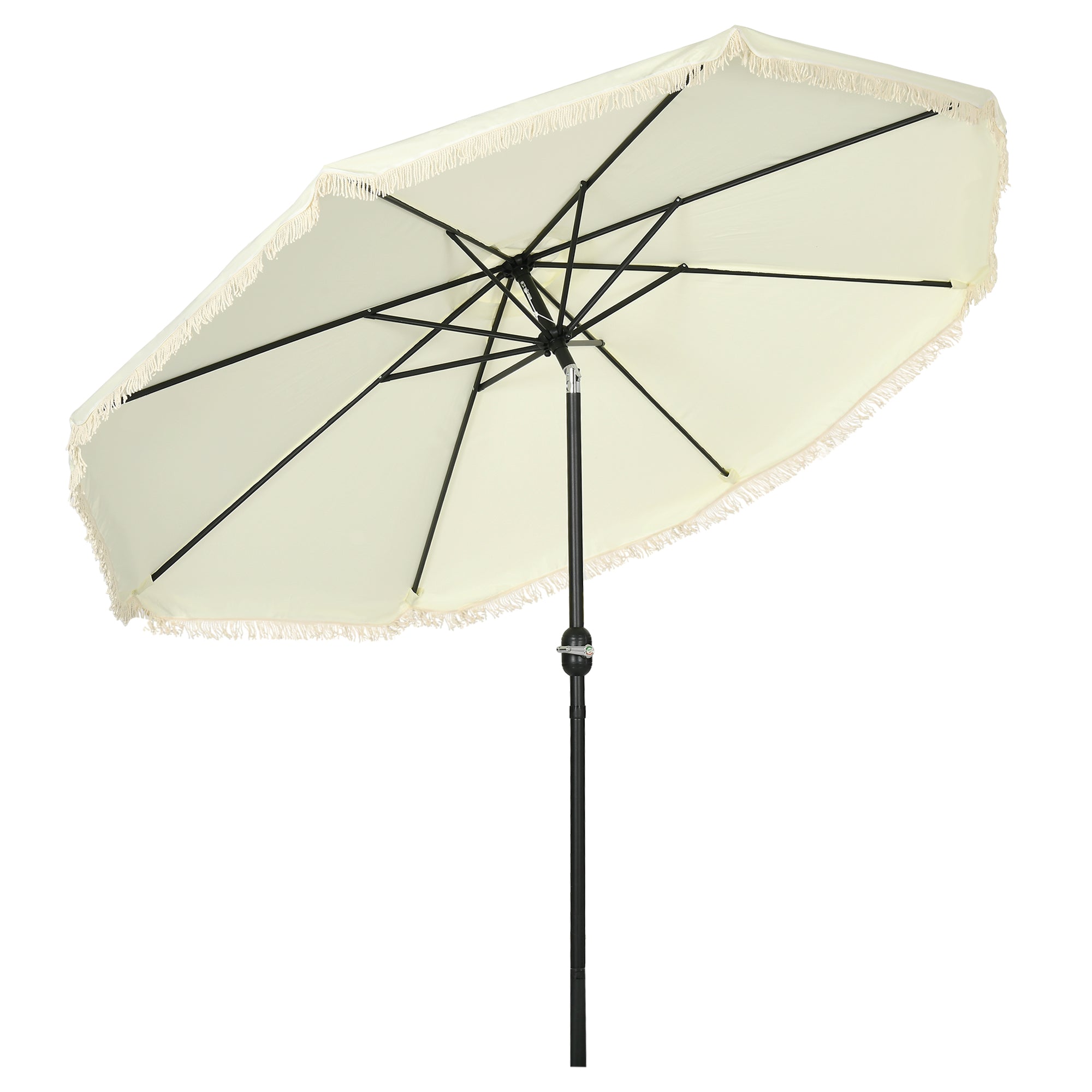 9' Fringe Edge Patio Umbrella with Push Button Tilt and Crank