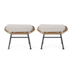 Cordella Outdoor Modern Boho Wicker Ottoman with Cushions, Set of 2