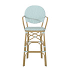 Valorous Outdoor Wicker Bar Stool with Round Back and Curved Arms, Set of 2