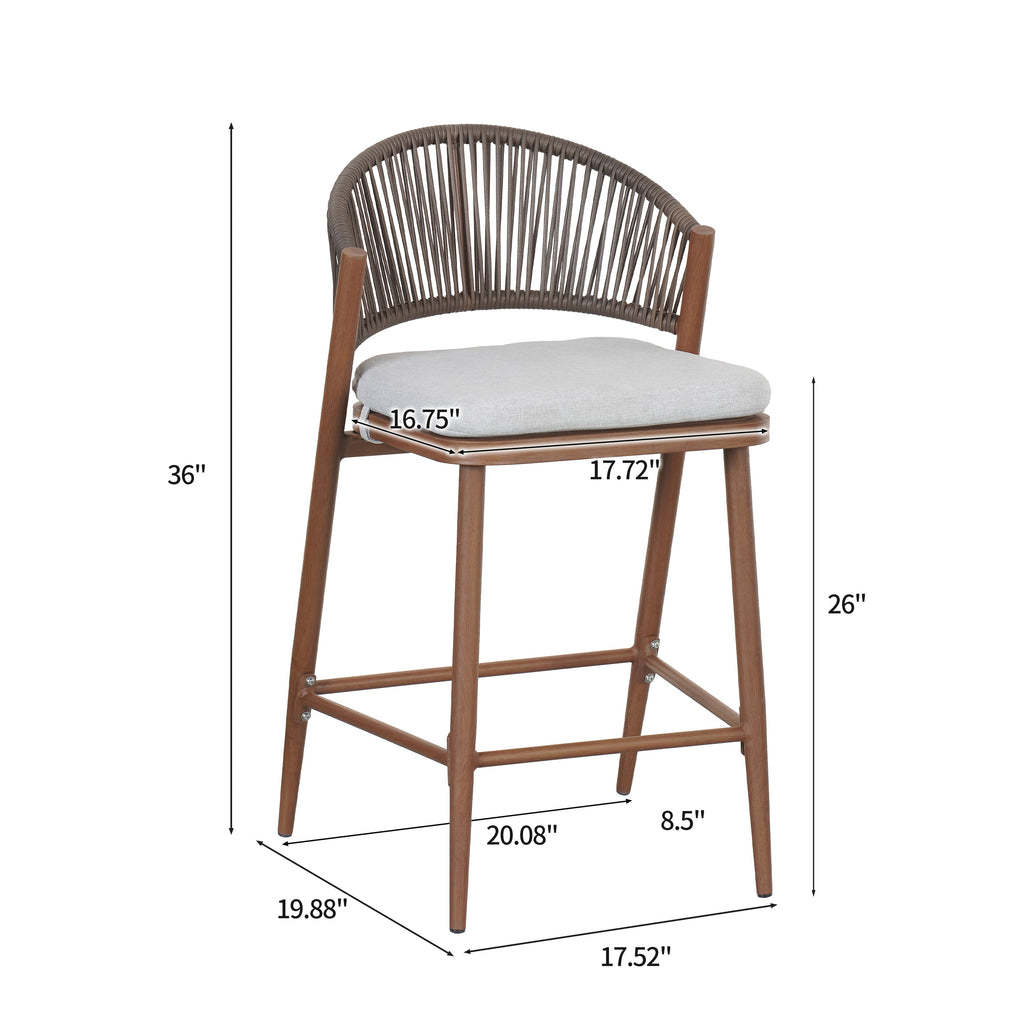 Outdoor Metal Frame Stools with Scallop-Shaped Backrest & Water-Resistant Cushions, Set of 2