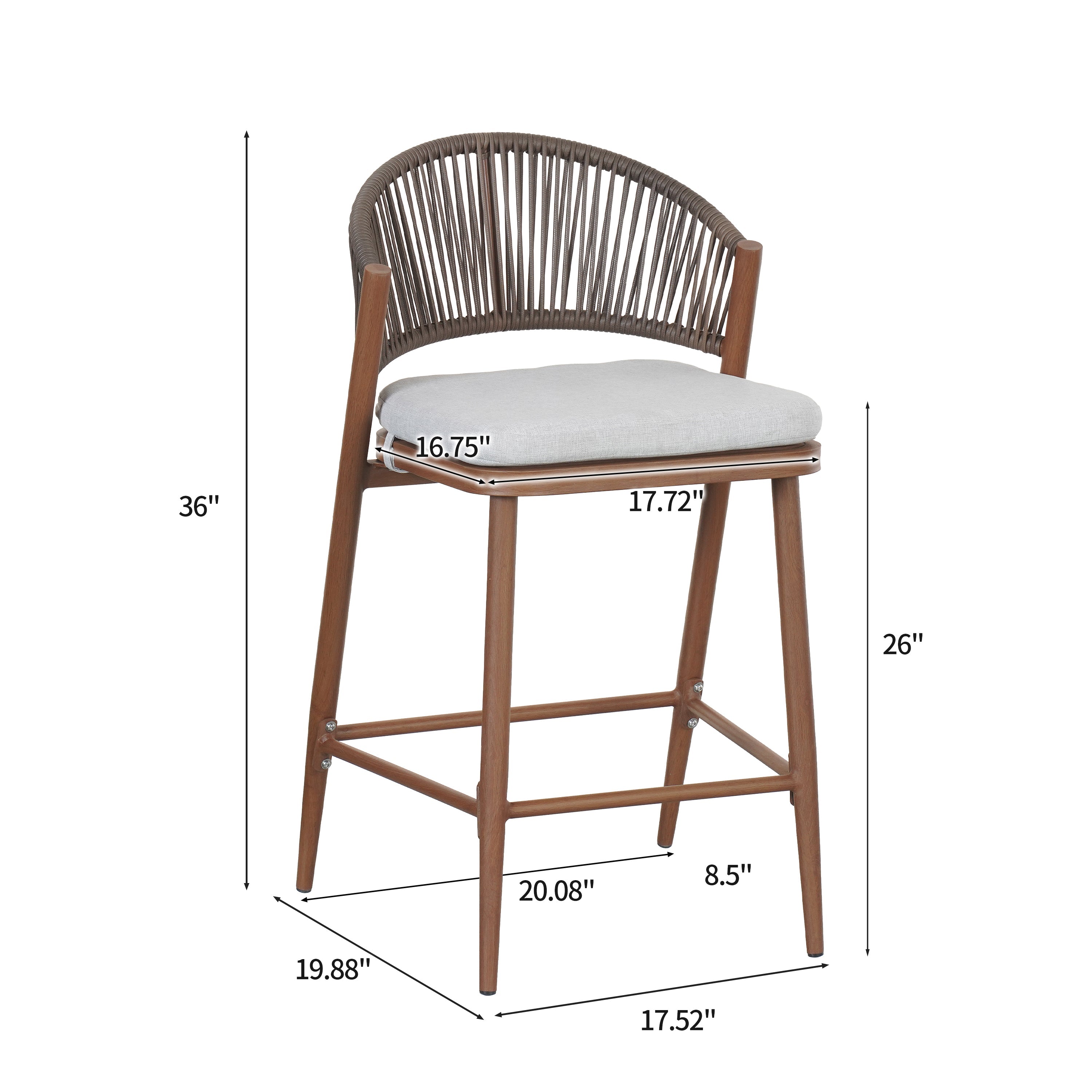 Outdoor Metal Frame Stools with Scallop-Shaped Backrest & Water-Resistant Cushions, Set of 2