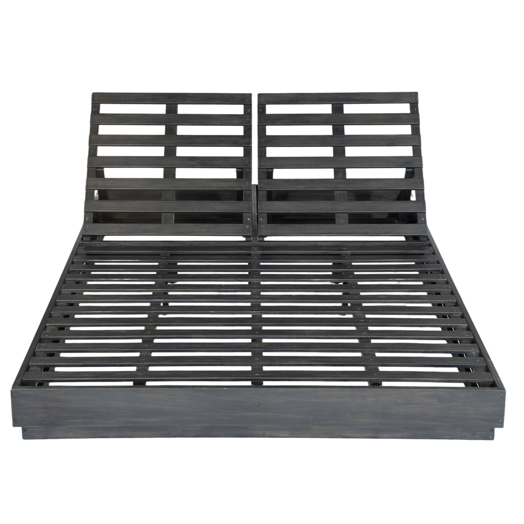 Adjustable Acacia Wood Low-Profile Double Sunlounge with Cushion