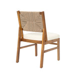 Monica Outdoor Wood and Wicker Woven Dining Chair with Cushions, Set of 2