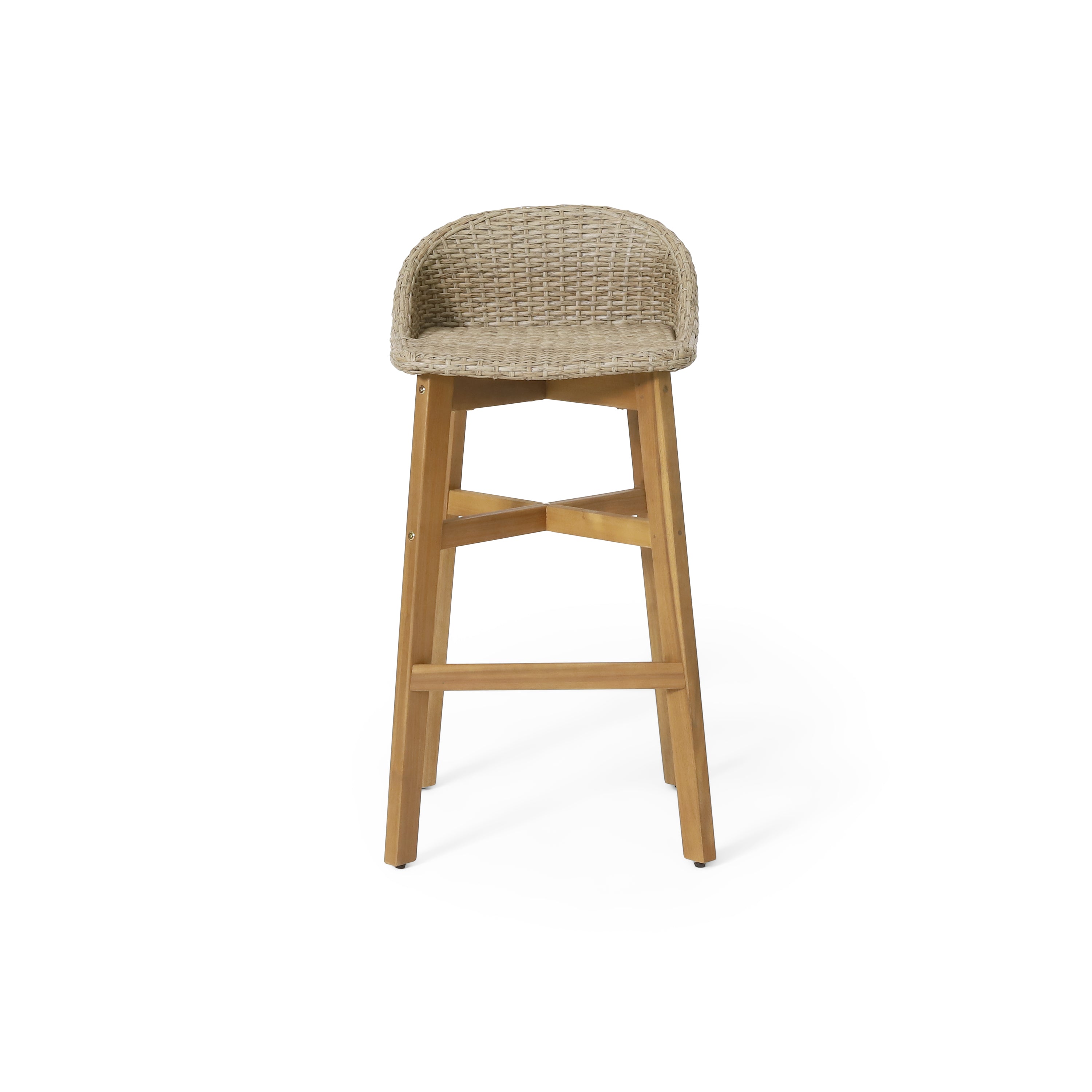Beeson Outdoor Wicker and Acacia Wood Barstools, Set of 2