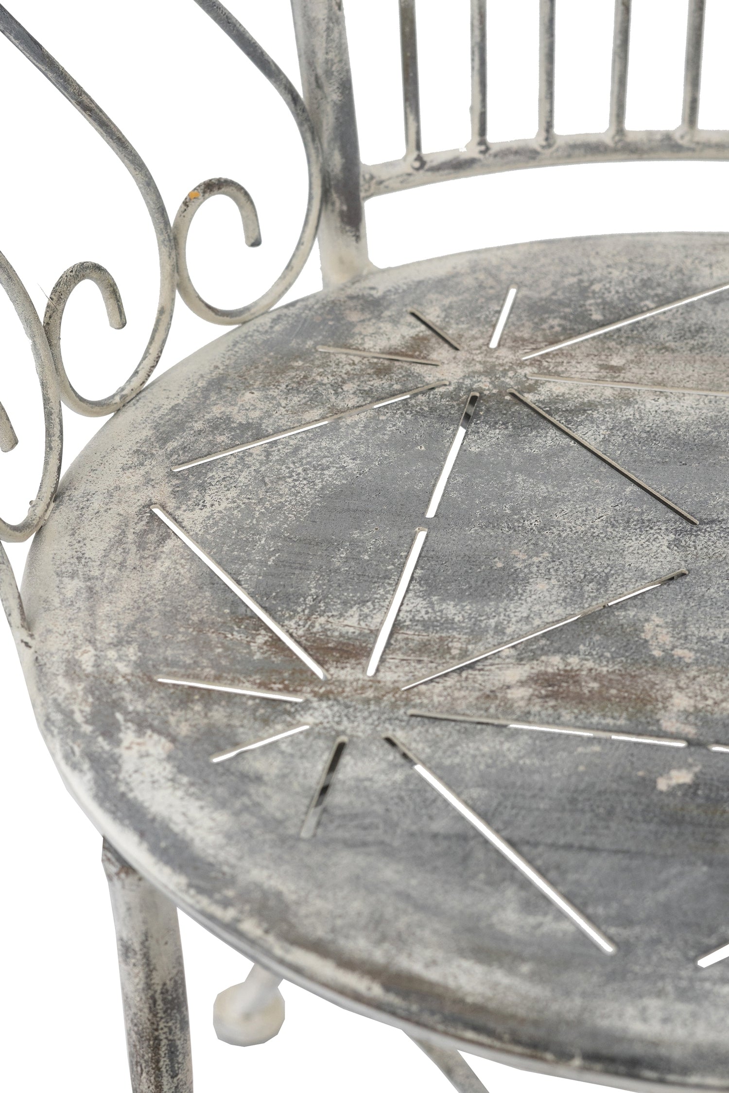 Distressed Silver Finish Iron French Country Garden Chair