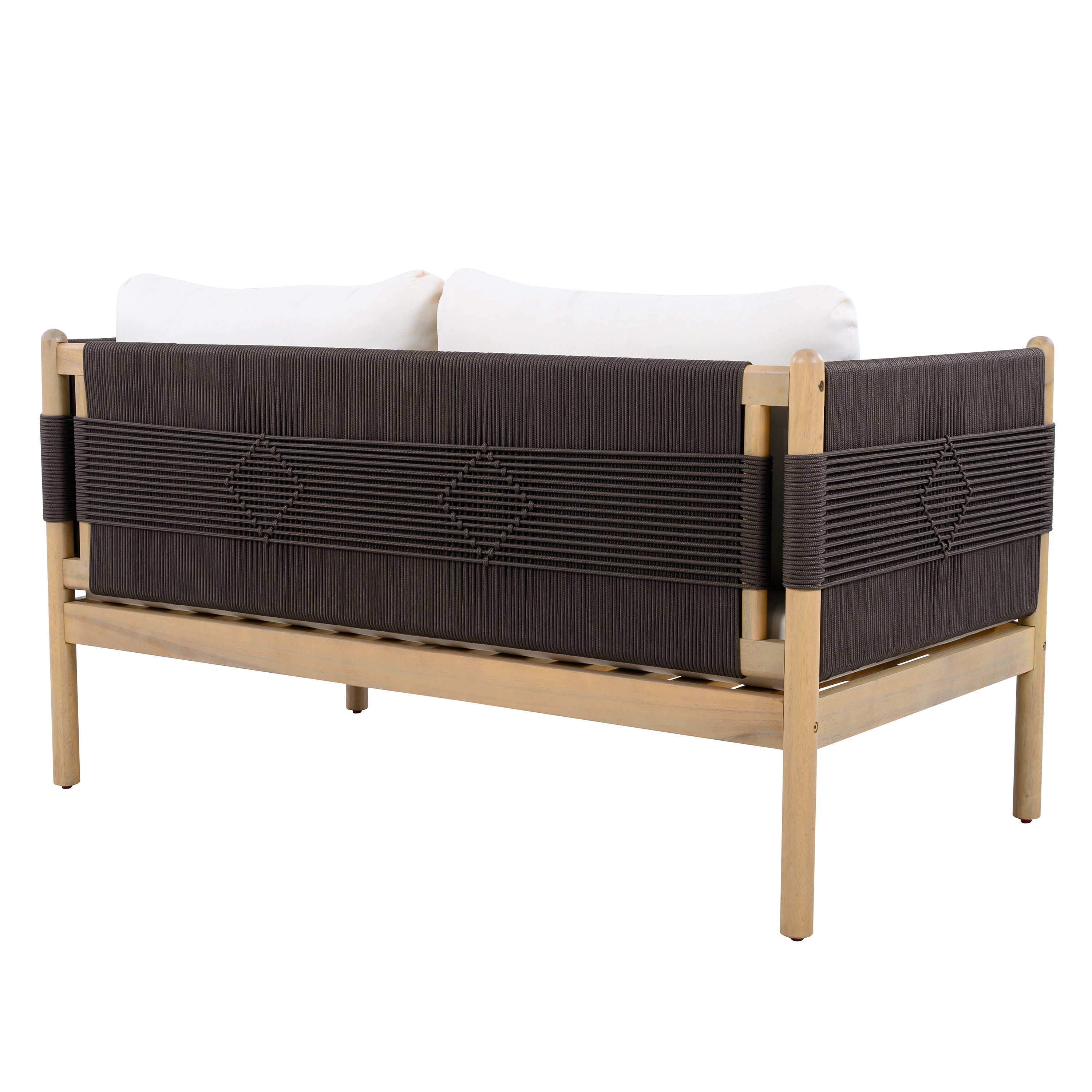Seabrook Acacia Wood Outdoor Loveseat with Diamond Rope Weave & Cushions