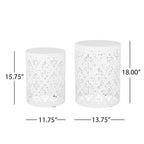 Refinery 2-Piece Outdoor End Table Set with Floral Patten and Iron Cut Design